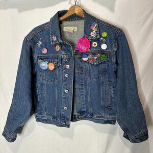 Greatland Denim Jean‎ Jacket Button Pins Patches Vintage Cropped S